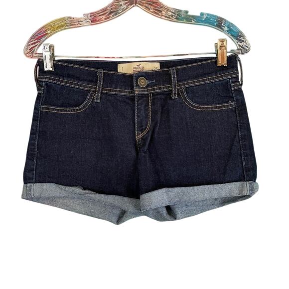 Hollister Dark Wash Denim shorts Longest Length 4" inseam size 25 - Picture 1 of 4